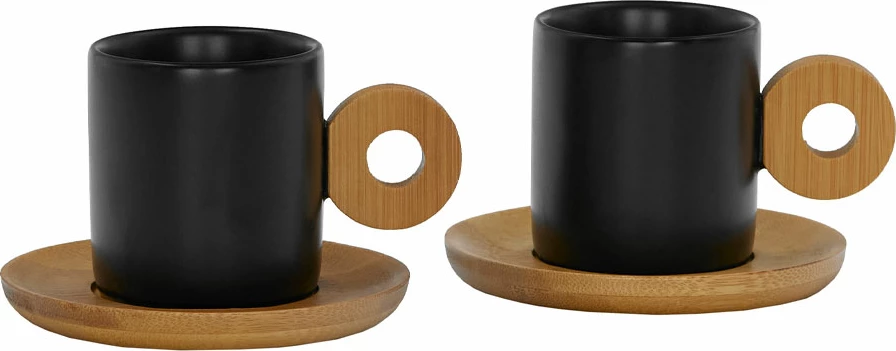 Set skodelic za espresso, porcelan črn, naravni bambus, 2 kosa, 20x14x7, Nordic