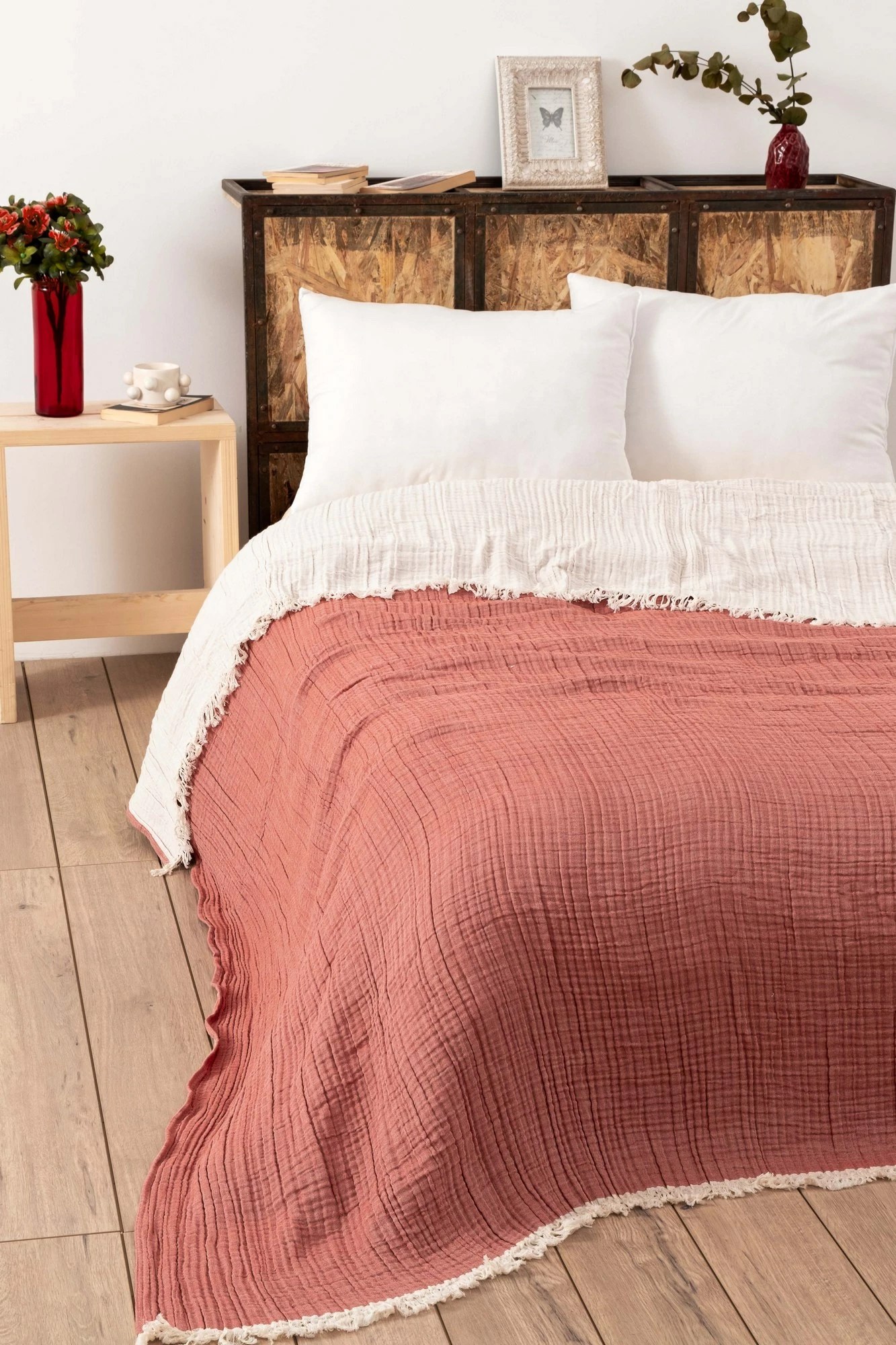 Pregrinjalo za dvojno posteljo, muslin, opečno rdeča, L'Essentiel Linge de Maison