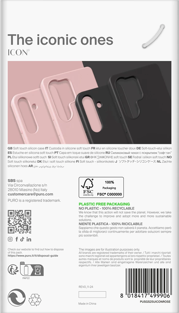 Ovitek za telefon Puro Icon za Samsung Galaxy S25+, silikon, črn