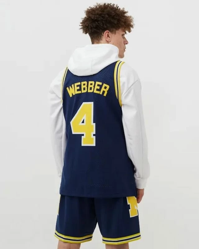 Dres NCAA Swingman Road Jersey Mitchell & Ness Michigan 1991 Chris Webber, temno moder