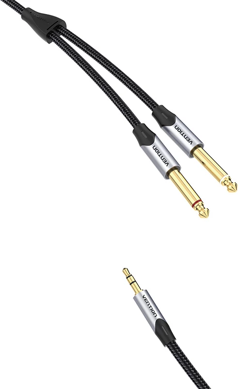 Avdio kabel Vention BARHL, 3,5 mm na 2x 6,35 mm, 10 m, siv