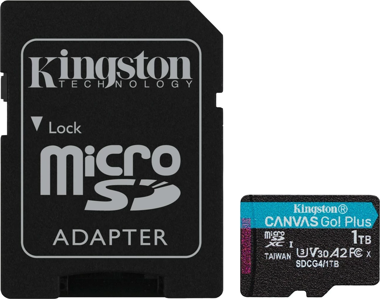 Kartica microSDXC za shranjevanje Kingston Canvas Go Plus Gen4 1TB z adapterjem, črna