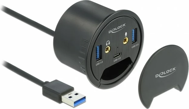 USB razdelilnik DeLOCK, 3 priključki: 1x USB Type-C, 2x USB Type-A, HD-avdio, črn