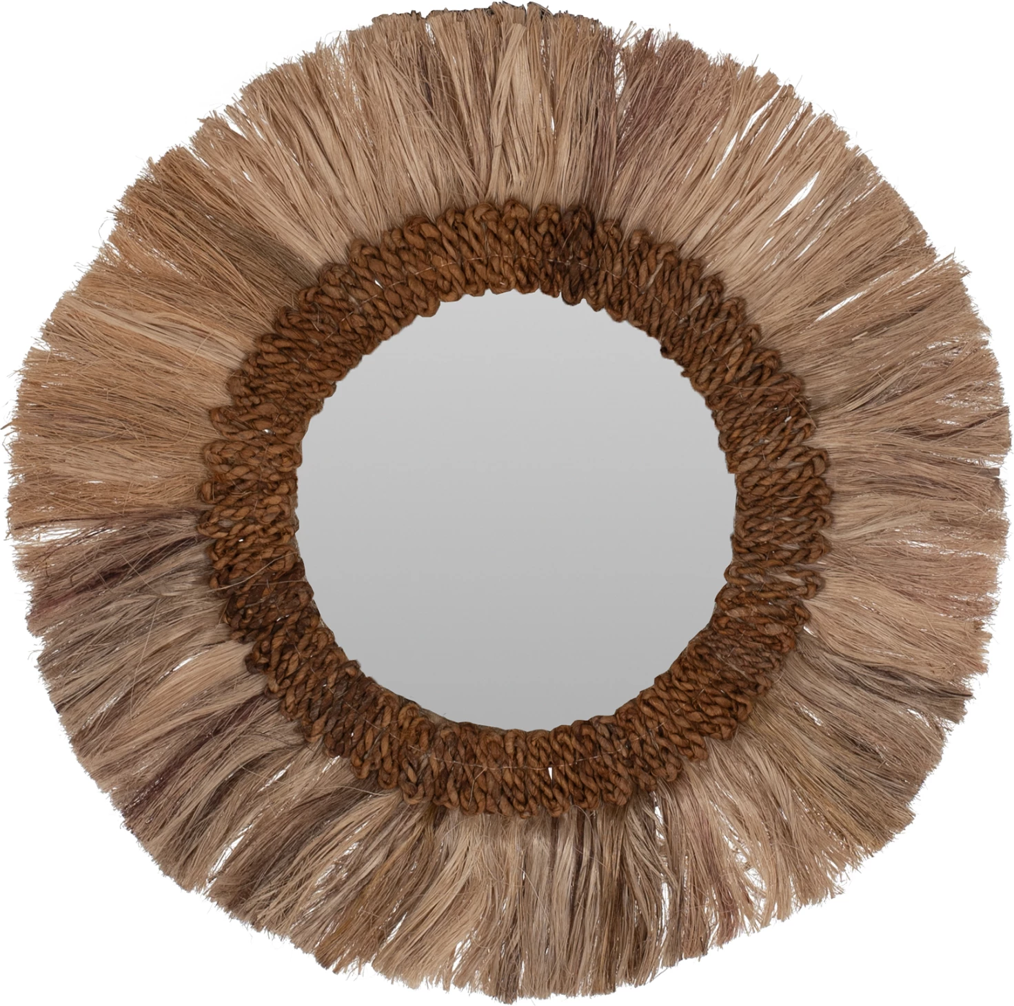 Okroglo ogledalo s okvirjem iz abaka vlaken, naravna barva, 60x4,5x60 cm, FH7731