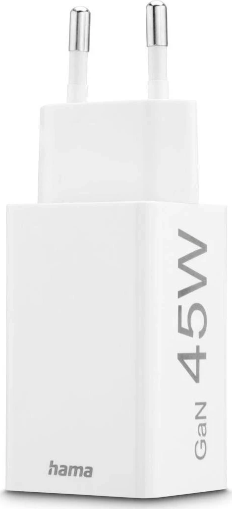 Mini GaN omrežni polnilec 45W, Hama, 1x USB-C, 1x USB-A, bel