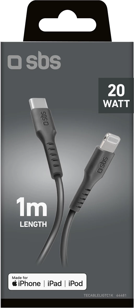 Kabel USB-C na Lightning, 1 m, črn, SBS TECABLELIGTC1K