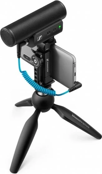 Superkardioidni mikrofon za mobilne naprave Sennheiser MKE 400 Mobile Kit s stativom Manfrotto, moder