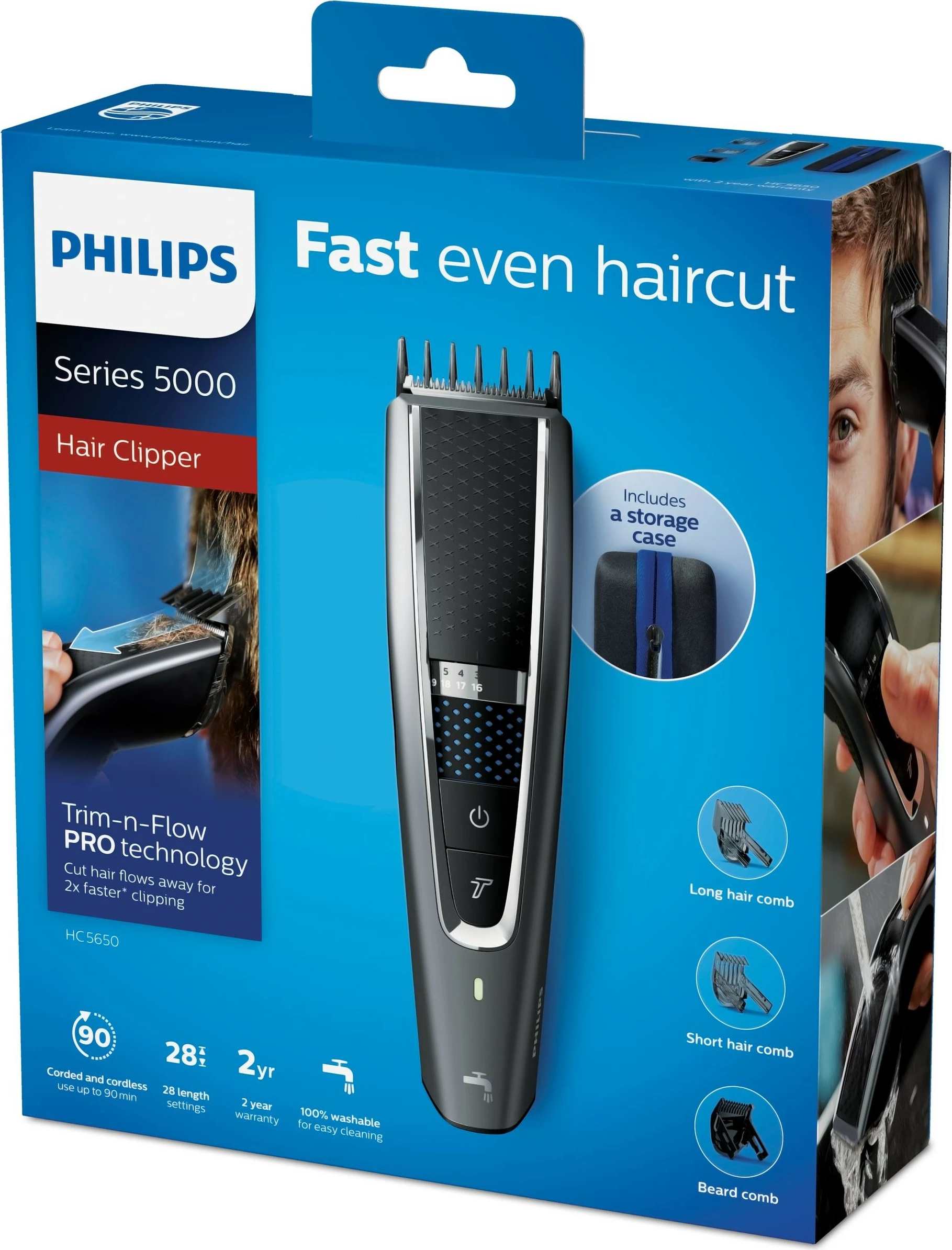 Brivnik Philips 5000 HC5650/15, 0,5 mm, 2,8 cm, inox, črn, srebrn