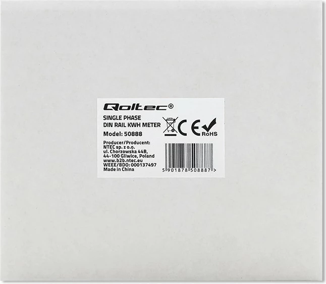 Enofazni števec električne energije Qoltec 50888, LCD, 230 V, siv