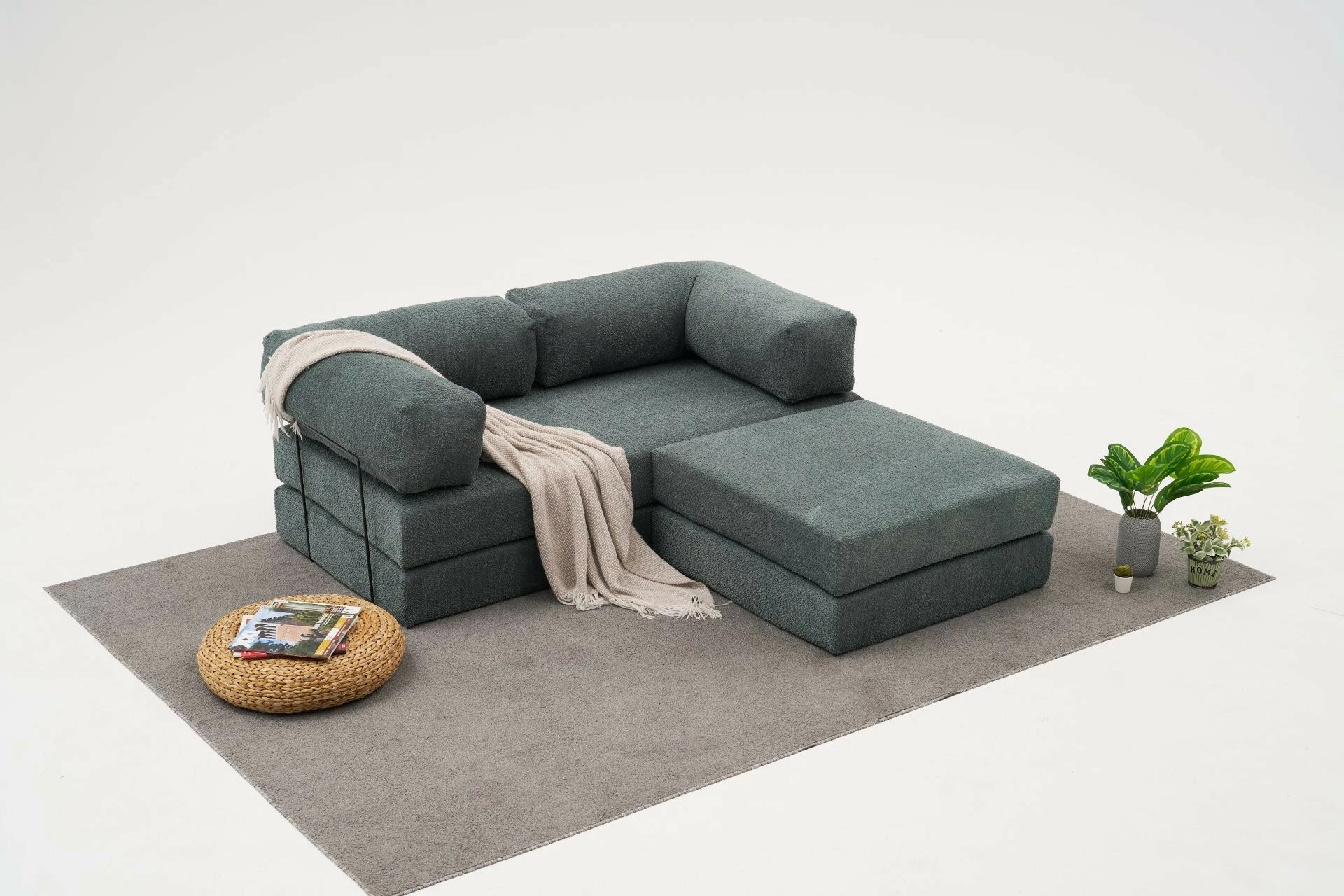 Kotna sedežna garnitura Comfort Mini, prevleka 100% chenille, zelena, 190 x 95 x 75 cm