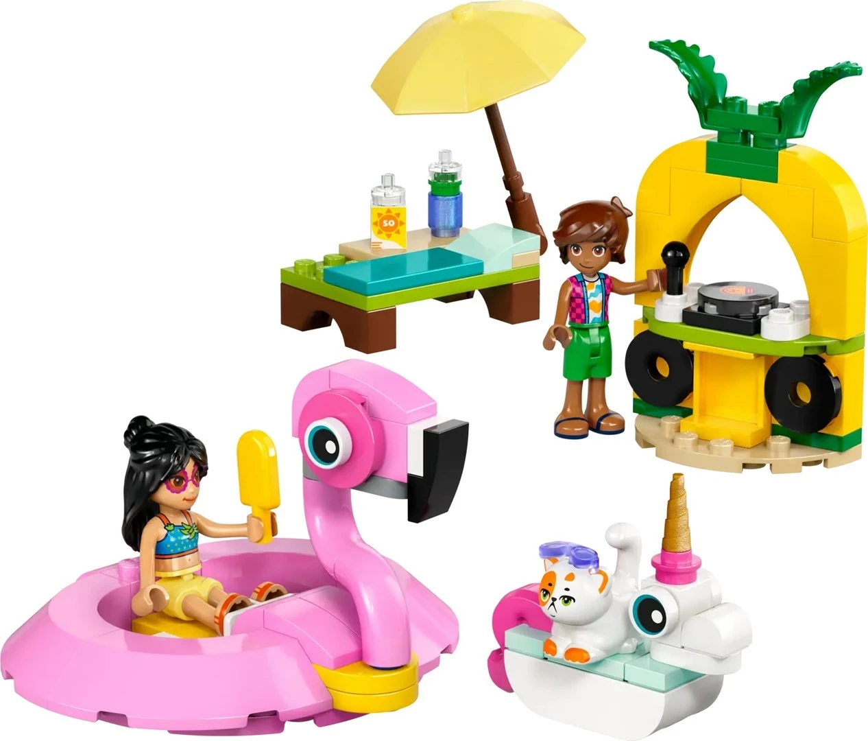 Set igrač za bazensko zabavo z enim samorogom in flamingom LEGO Friends 42658, 99 delov