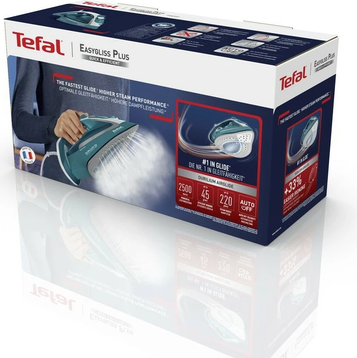 Parni likalnik Easygliss Plus 2500 W, 0,27 L, turkizno/bel – Tefal FV 5737