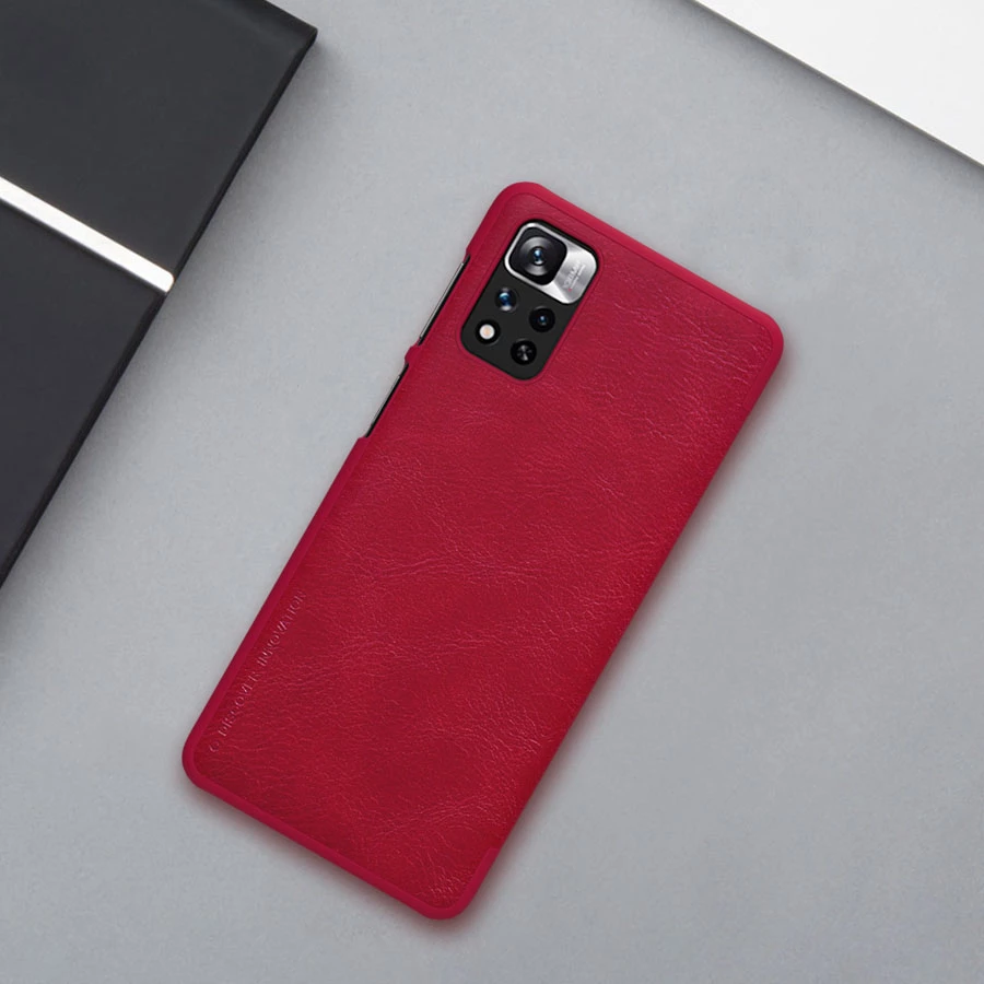 Zaščitni ovitek Nillkin Qin za Xiaomi Redmi Note 11 Pro+, Redmi Note 11 Pro, Mi 11i HyperCharge, rjav