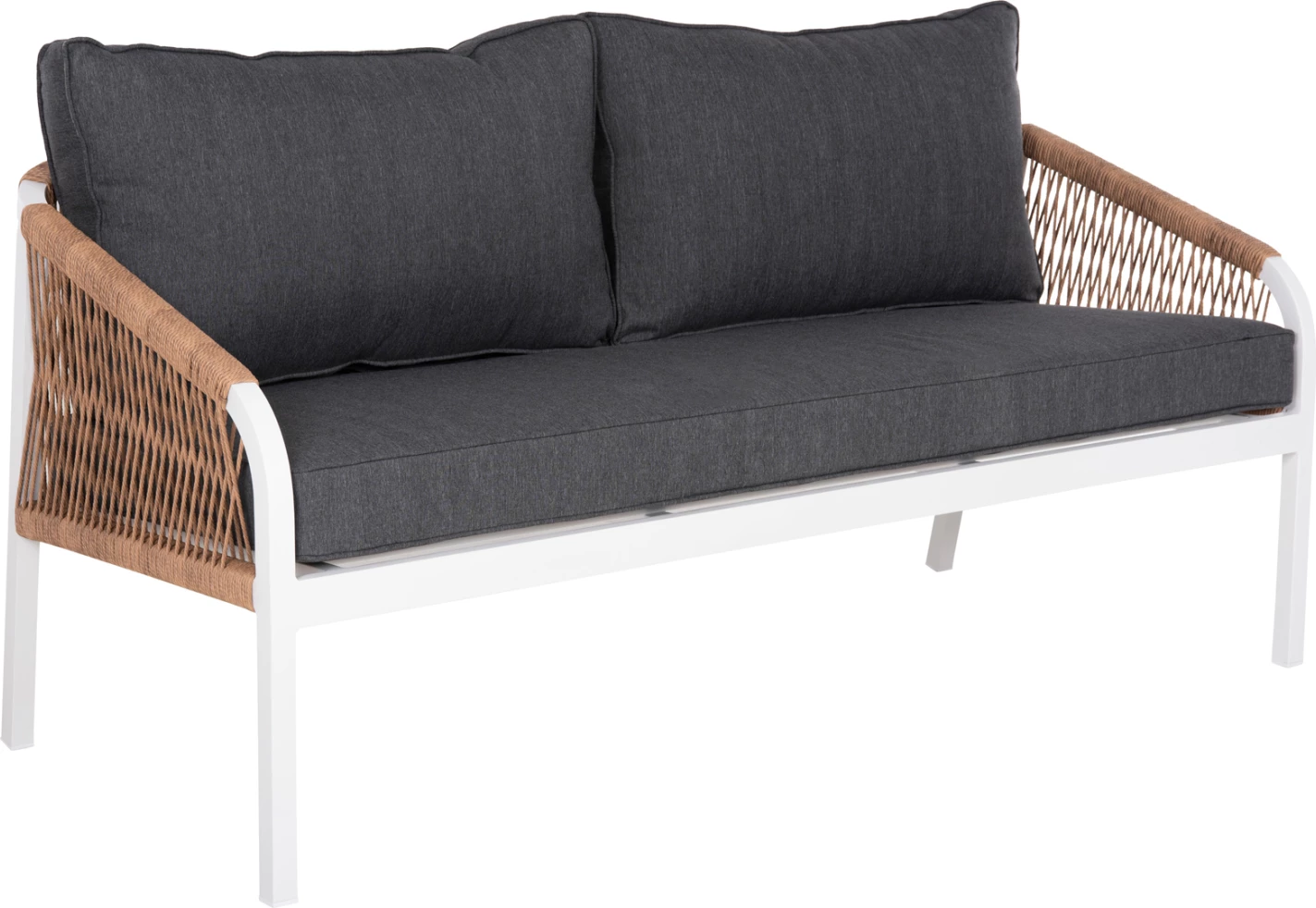 Zunanja dvosedna sedežna garnitura MAERLY FH6055.01 aluminij v beli-temno bež sintetični vrvi-antracit blazine