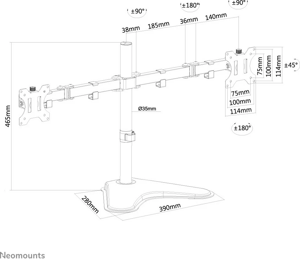 Nosilec za dva monitorja, Neomounts FPMA-D550DDBLACK, 32", črn