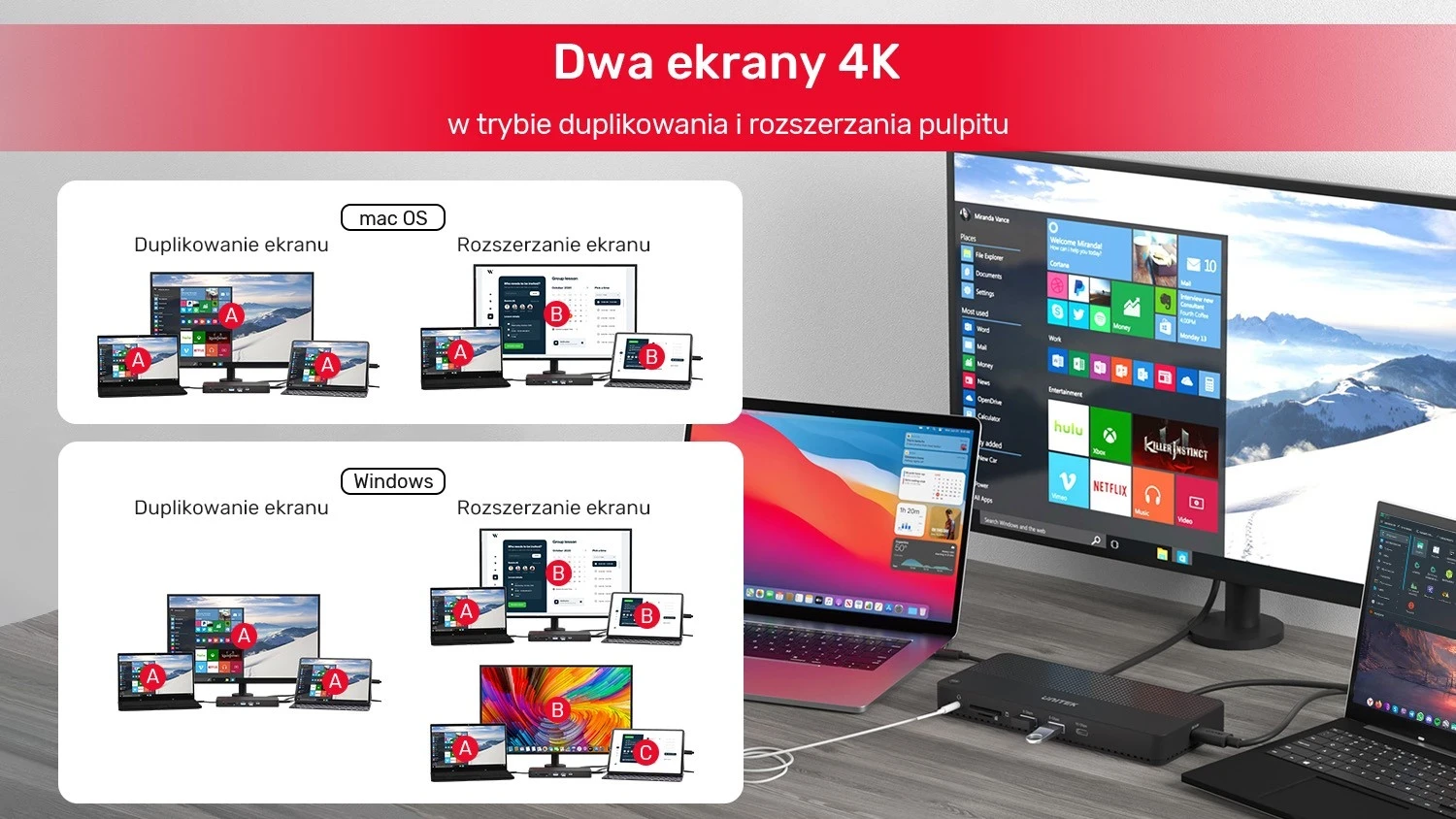 Multifunkcijski dok Unitek 12 v 1, HDMI 8K, USB 4, 100 W, črn