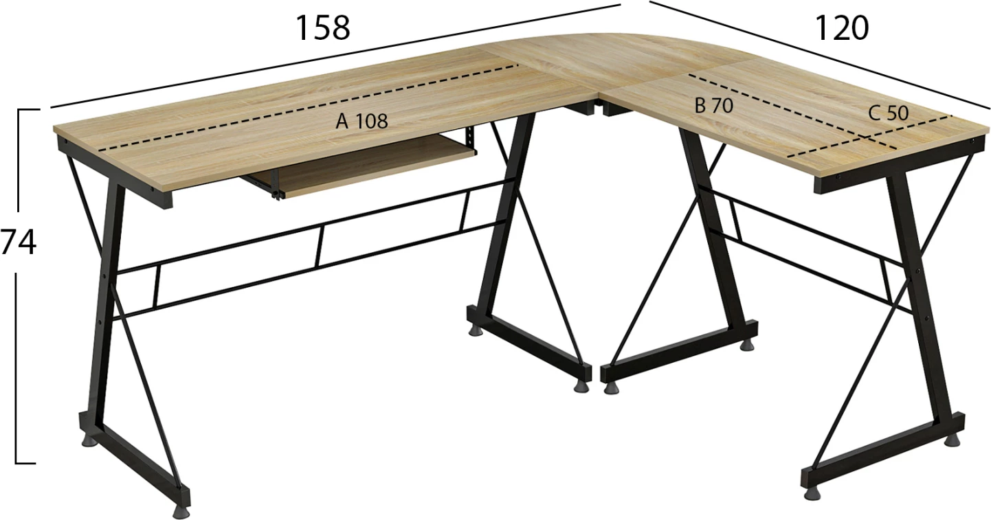 Pisarniški kotni komplet Sonama s kovinskim okvirjem FH2127.01 158Χ120Χ74cm
