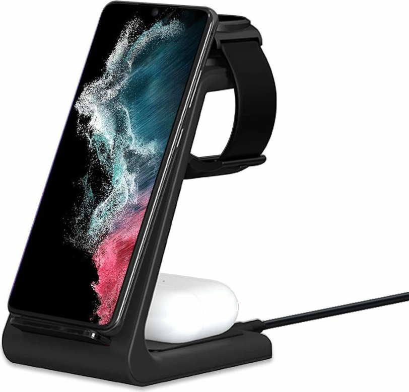 Stojalo za polnjenje 3-v-1 Tech-Protect QI15W-A36, za Android, črno