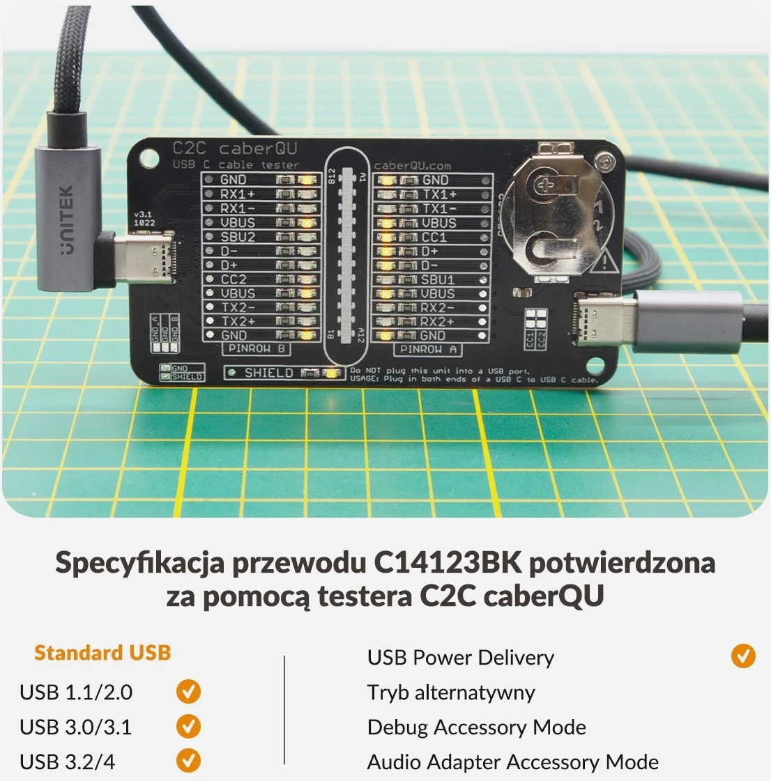 Kabel USB-C z 90° kotom PD 100W 0,5 m, črno-siv - Unitek