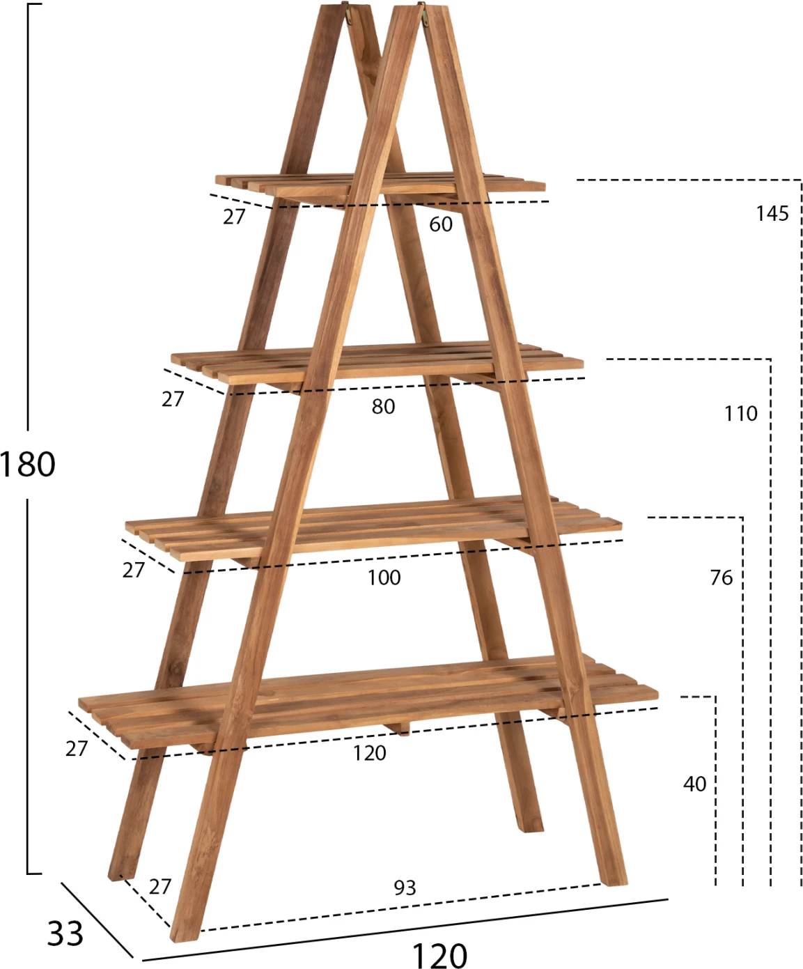 Knjižna omara STAM FH7895 iz tikovine v naravni barvi 120x33x180H cm