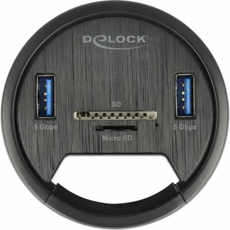 USB hub z 2 vhodoma, čitalec kartic SD/MicroSD, črn - DeLOCK