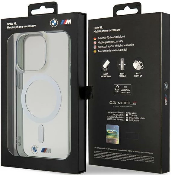 Prozoren ovitek z MagSafe srebrnim obročem BMW BMHMP14XHCRS za iPhone 14 Pro Max 6,7"