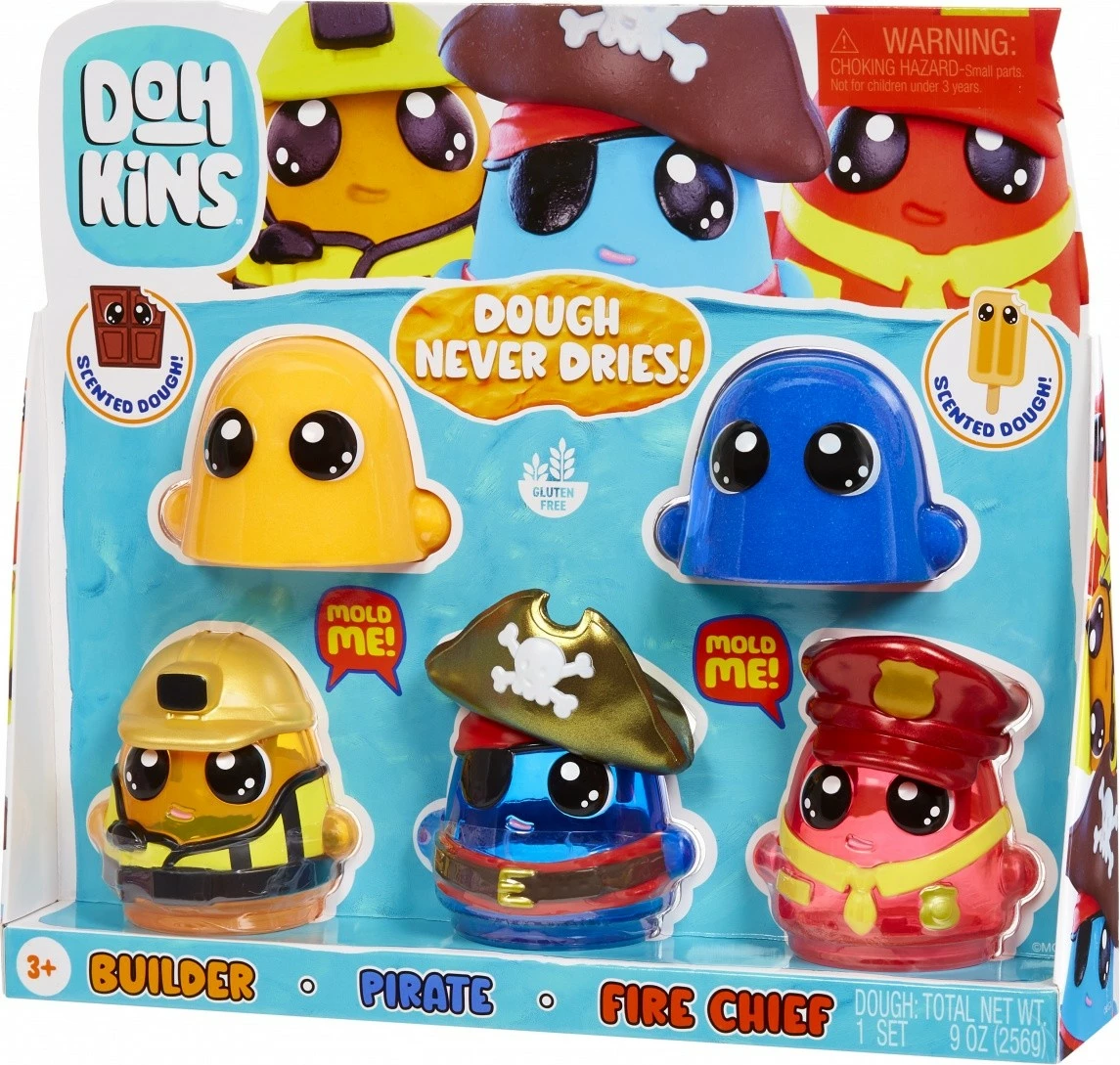 Set plastelina, ne sušeč, dišeč, 2 barvi, kalupi gradbinec/pirat/gasilec, MGA DohKins Hero Pack 123026-EUC/23040