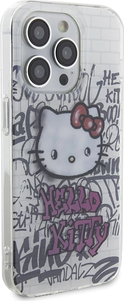 Ovitek za telefon z motivom Hello Kitty IML Kitty On Bricks Graffiti za iPhone 15 Pro, bel