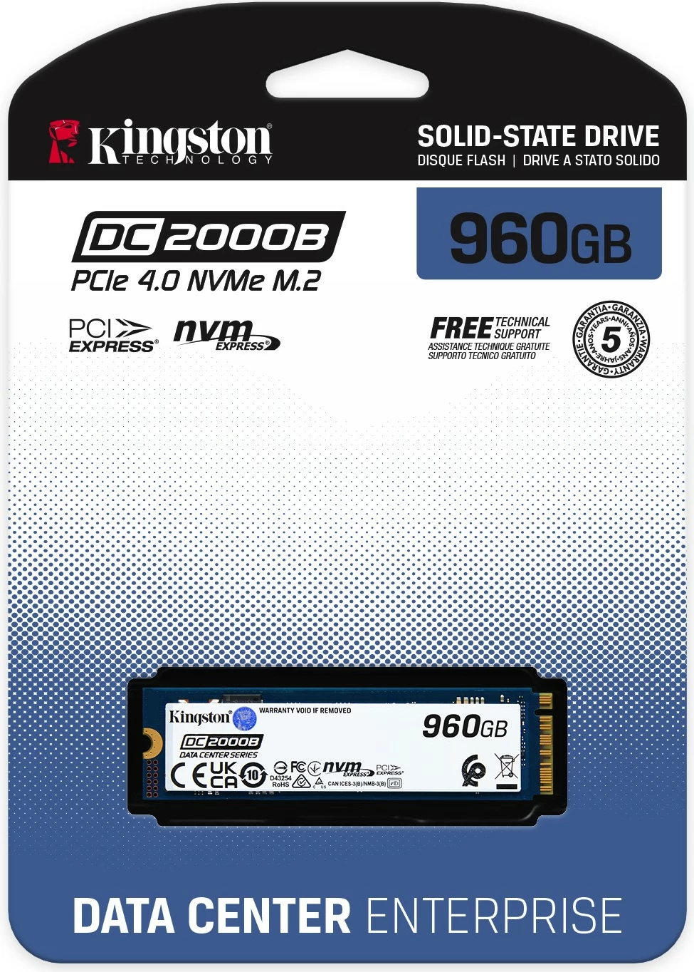 SSD PCIe 4.0 M.2 960 GB, Kingston DC2000B, črn