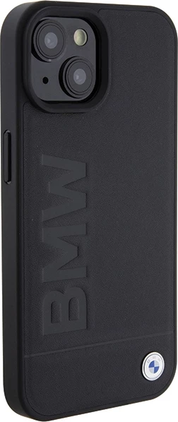 Ovitek za telefon iz naravnega usnja BMW Leather Hot Stamp za iPhone 15, črn