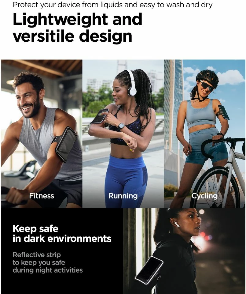 Športni ovitek za telefon Spigen A703, do 6,9 palca, črn