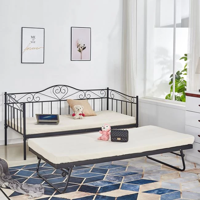 MAEKO kavč postelja, 190x90, črna + pomožno ležišče 85x185, kovina, komplet dveh kosov