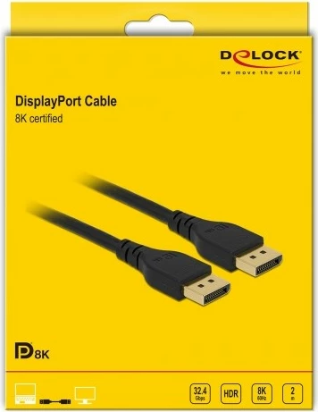 Kabel DisplayPort 2 m, 8K, brez zaskočke, črn DeLOCK