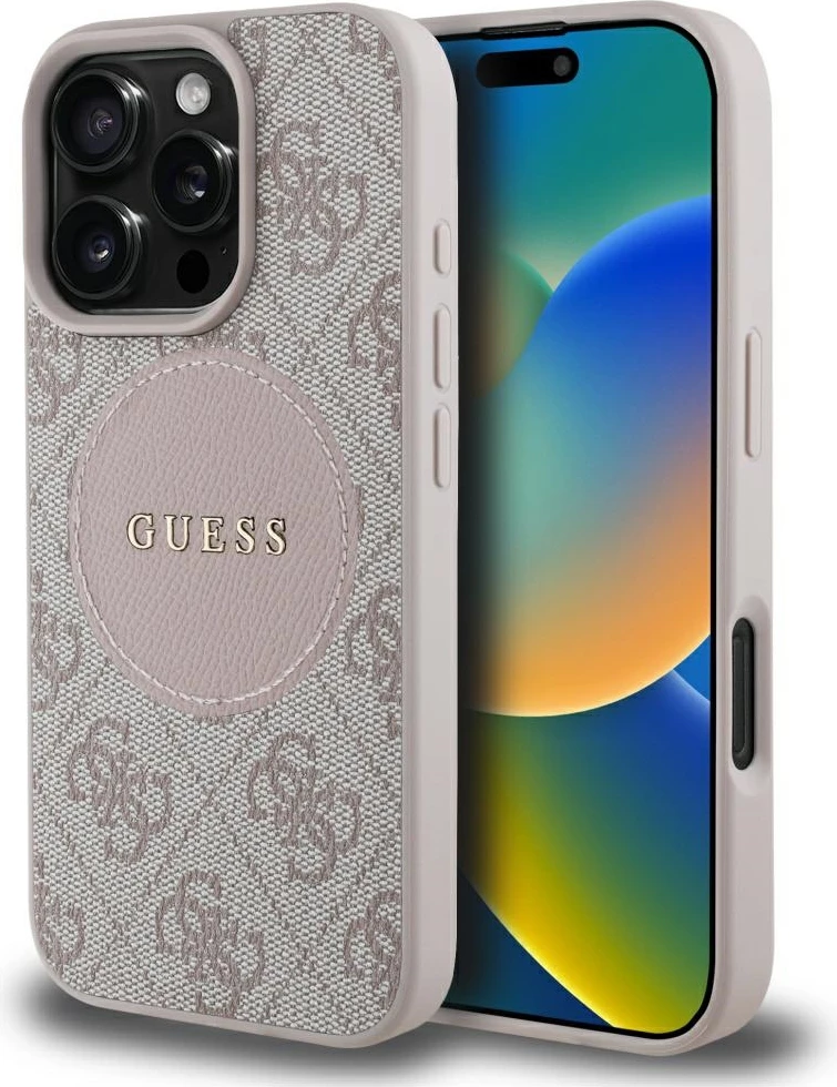 Ovitek za telefon 4G Circle Classic z logotipom Guess MagSafe za iPhone 16 Pro, roza