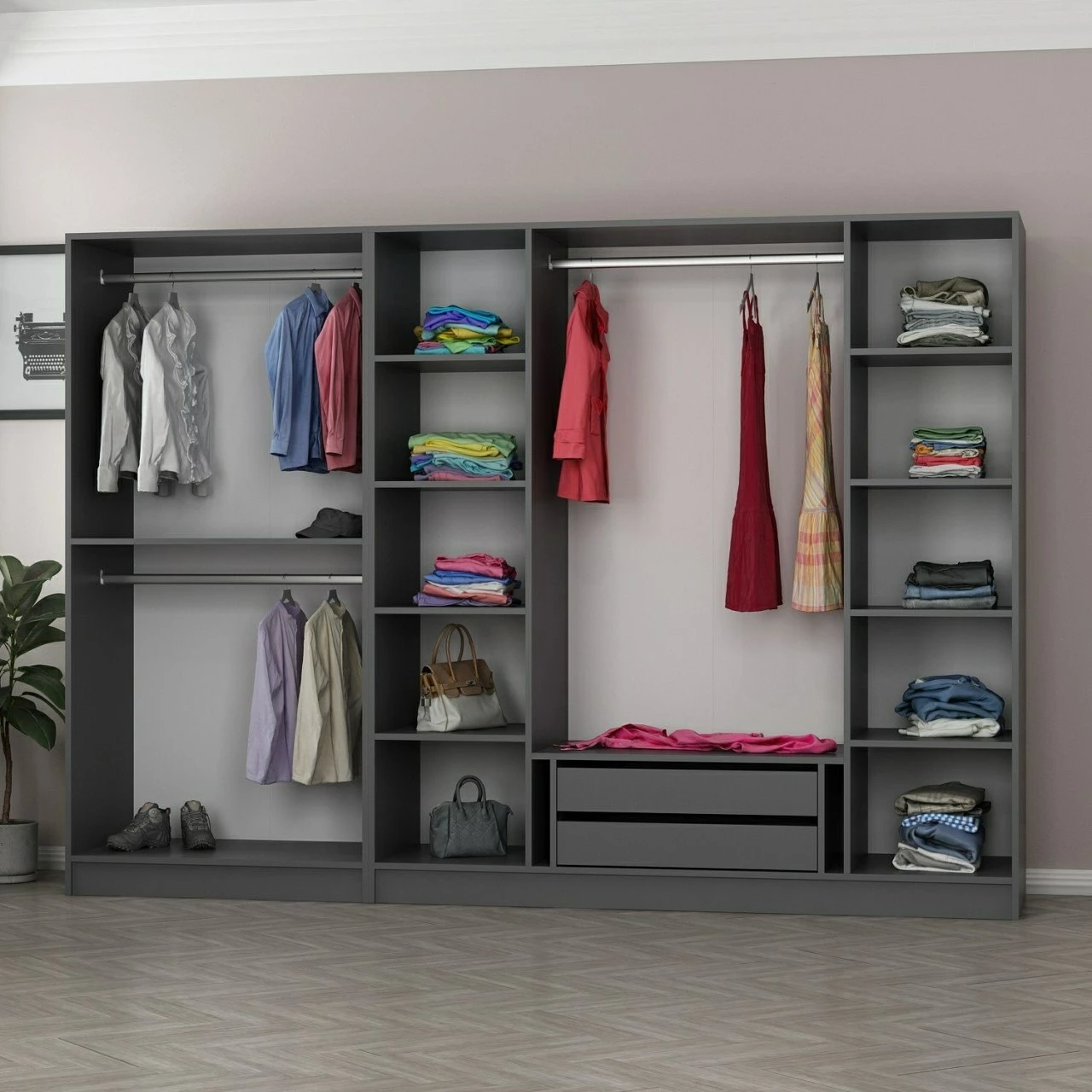 Garderobna omara Skye Decor, antracit, 270x210x52 cm