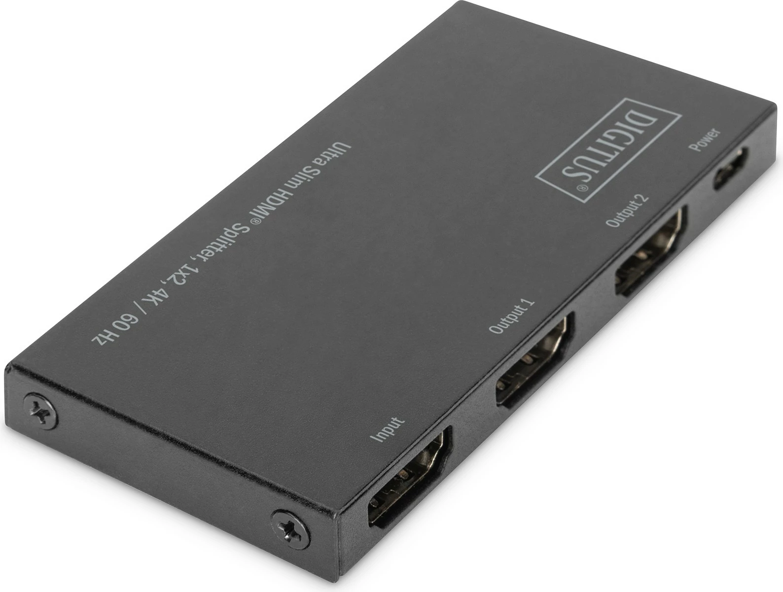 Ultra tanek HDMI razdelilec 1x2, 4K/60 Hz, metalen, črn - Digitus