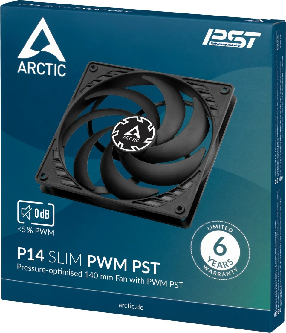 Ventilator za ohišje ARCTIC P14 Slim PWM PST 14 cm, črn