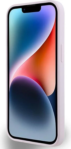 Ovitek iz tekočega silikona z majhnim kovinskim logotipom DKNY MagSafe za iPhone 14/15/13, rožnat