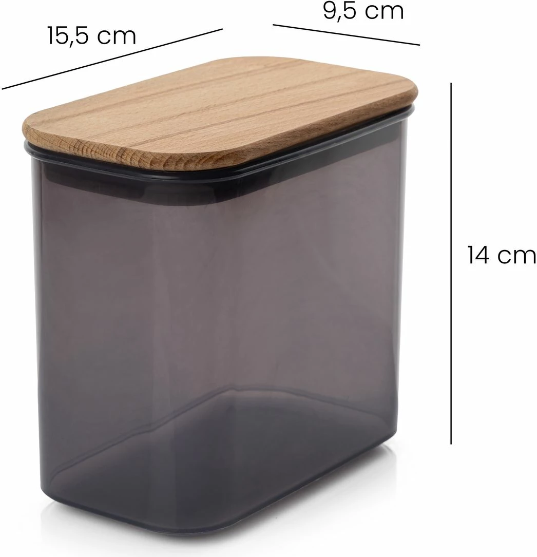 Škatla za organizacijo, antracit barve, z lesenim pokrovom, Hermia Concept ACJWL01R14, 15,5 x 9,5 x 14 cm (1 kos)