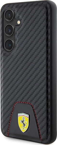 Ovitek Ferrari Carbon Stitched Bottom za Samsung Galaxy S24, črn