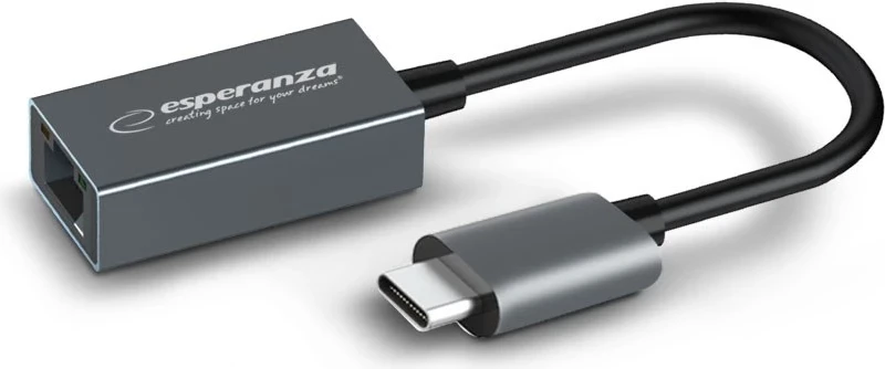Ethernet adapter Esperanza ENA102, 1000 Mbps, USB-C–RJ45, siv