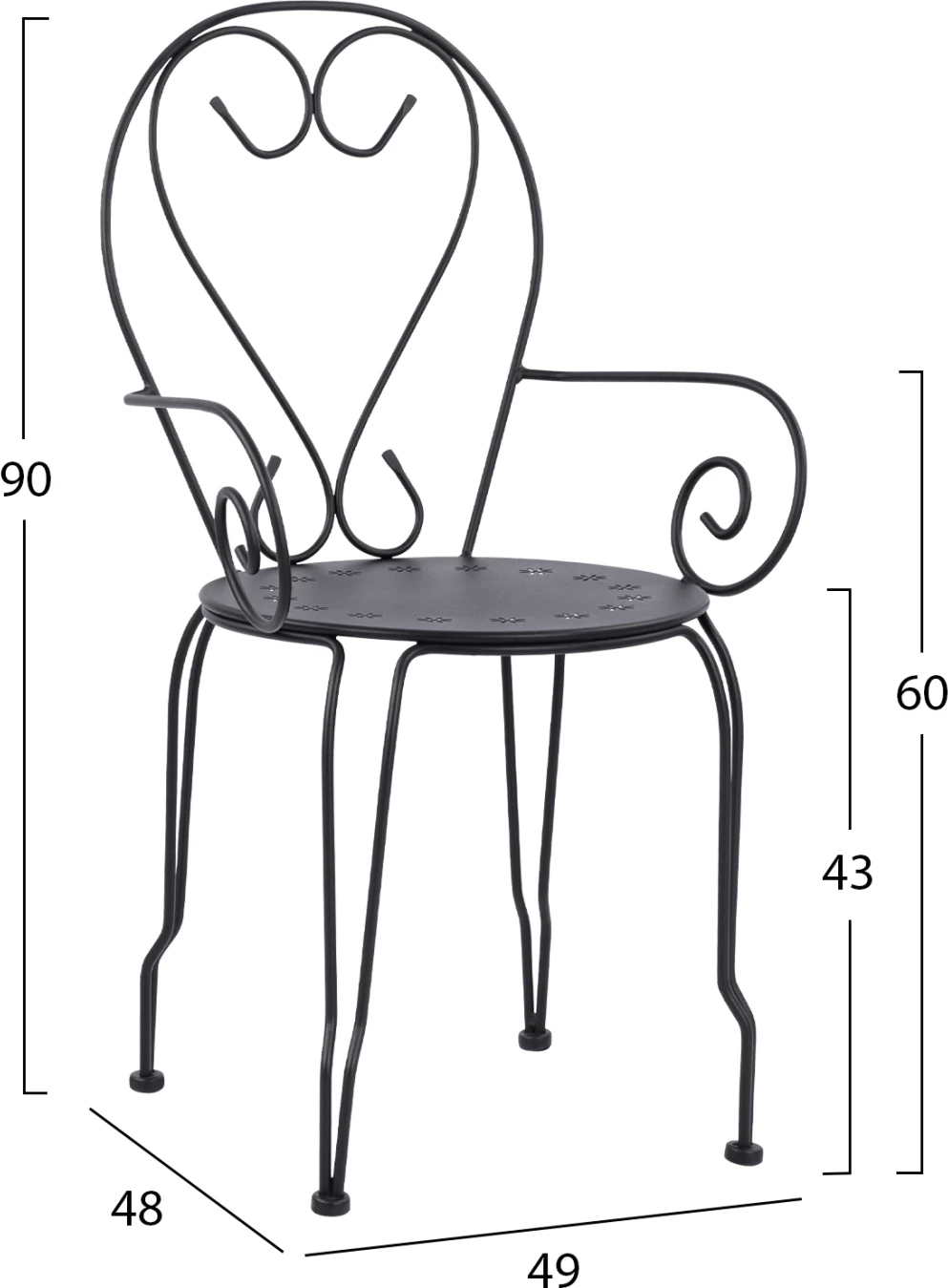 Kovinski naslanjač Amore črne barve FH5008.11 49x48x90 cm