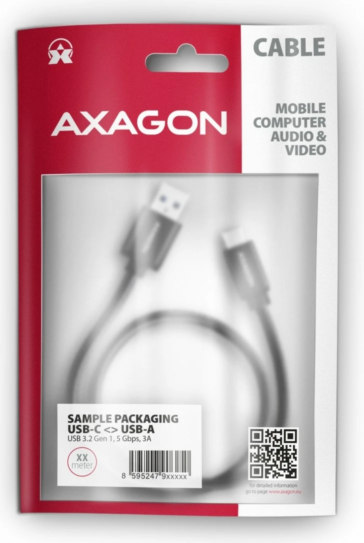 Kabel USB-C v USB-A, 2 m, 3 A, opleten z najlonom AXAGON BUCM3-AM20AB, črn