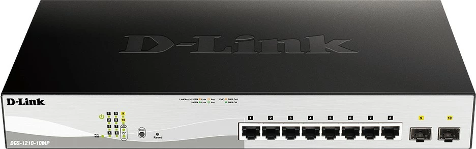 Upravljan preklopnik D-Link DGS-1210-10MP, L2, Gigabit Ethernet, PoE, črn