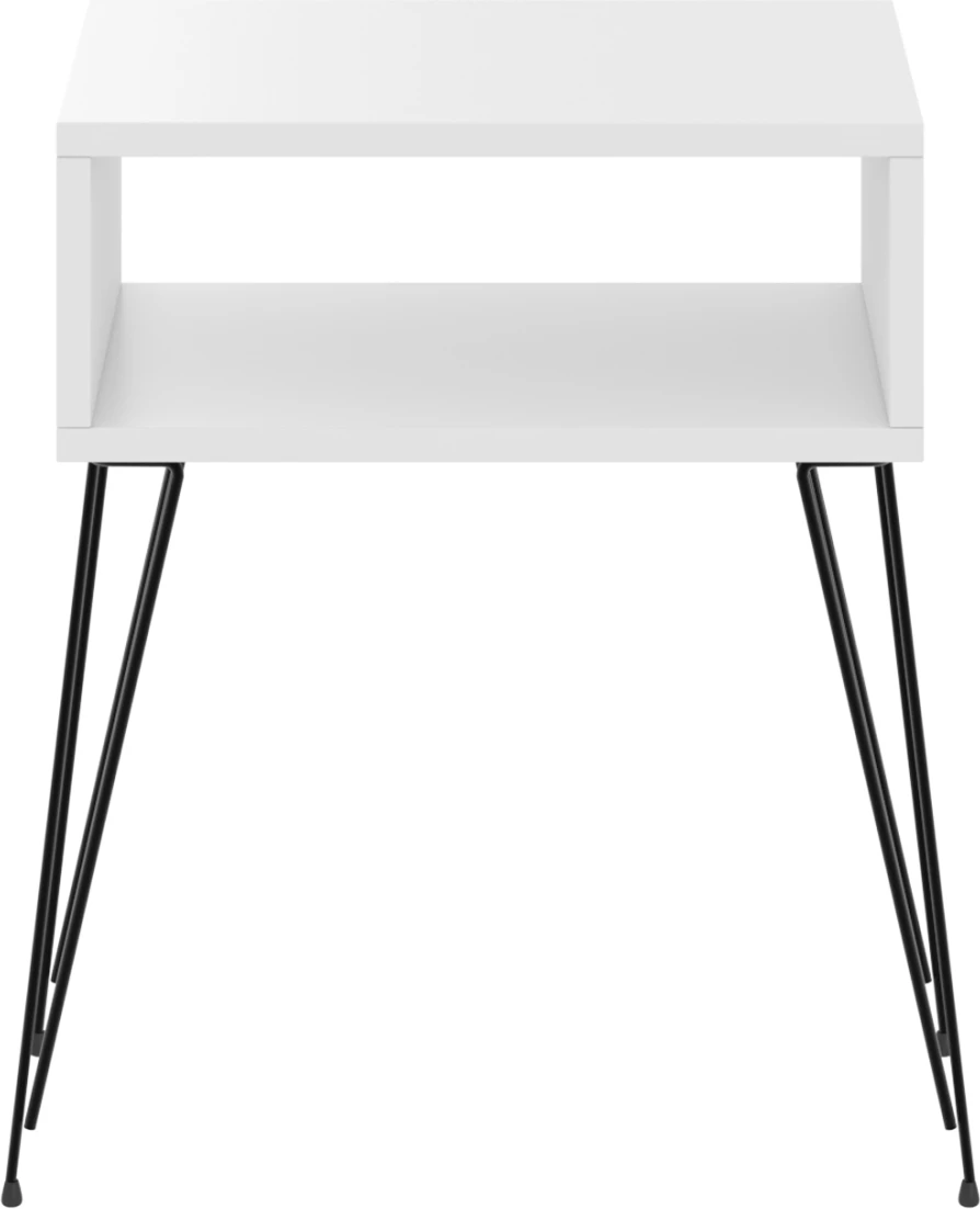 Nočna omarica TODD FH18184.01 melamin v beli barvi-kovinske noge v črni 45x30x58Hcm