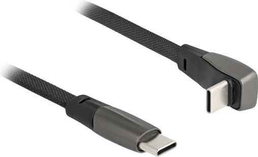 Kablu USB Type-C, 14 cm, kot 90°, tekstilen, črn - DeLOCK