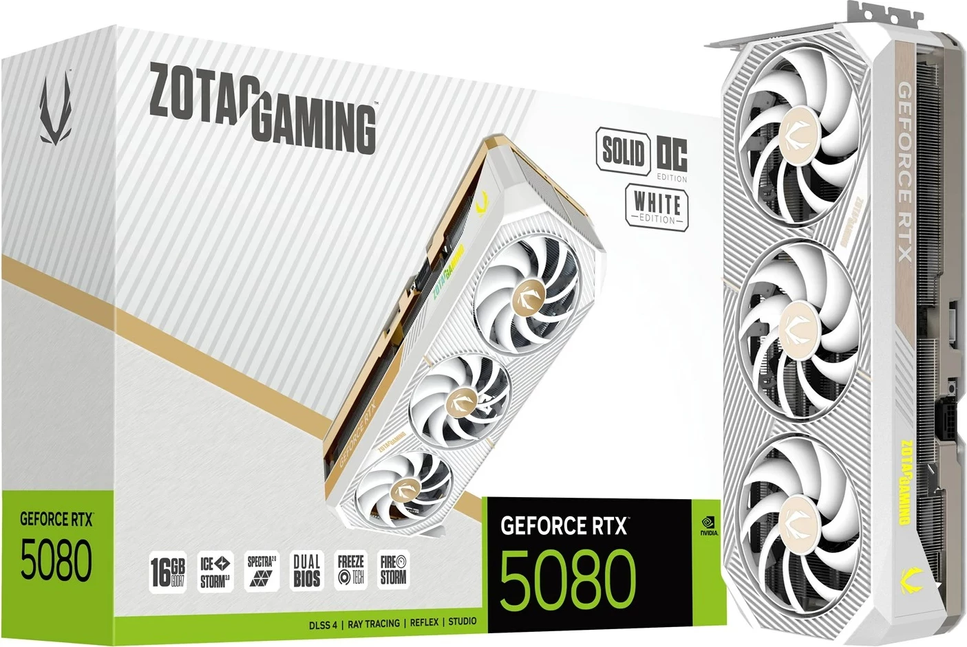 Grafična kartica ZOTAC GAMING GeForce RTX 5080 SOLID OC, 16 GB GDDR7, bela