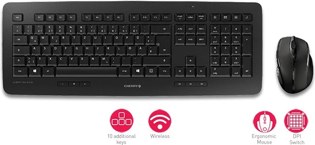 Brezžični komplet tipkovnice in miške Cherry DW 5100, RF, črn