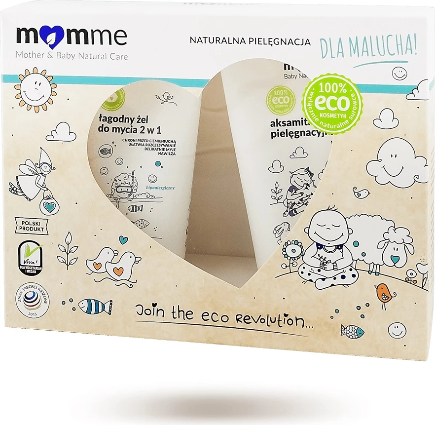 Set nege za otroke: kremni negovalni olje 100 ml + nežen 2-v-1 gel za telo in lase 150 ml, MomMe Velvety Care