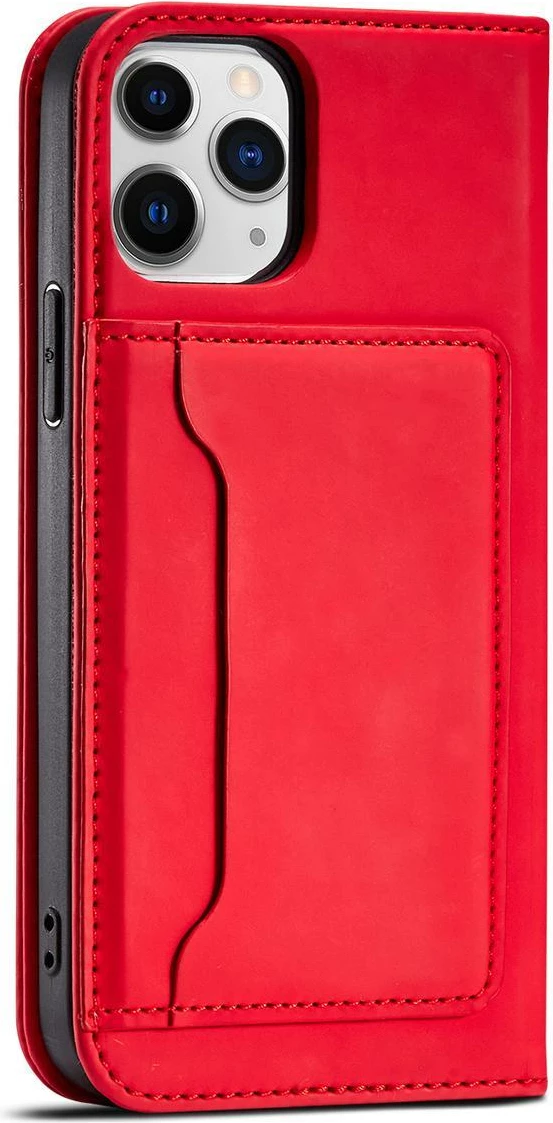 Ovitek za telefon z magnetnim zapiranjem, držalom in denarnico, Hurtel iPhone 12 Pro, rdeč